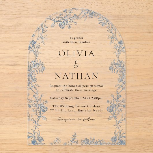 ヴィンテージエレガンスモダン：アーチフローラ結婚ズ アクリル招待状 (正面)