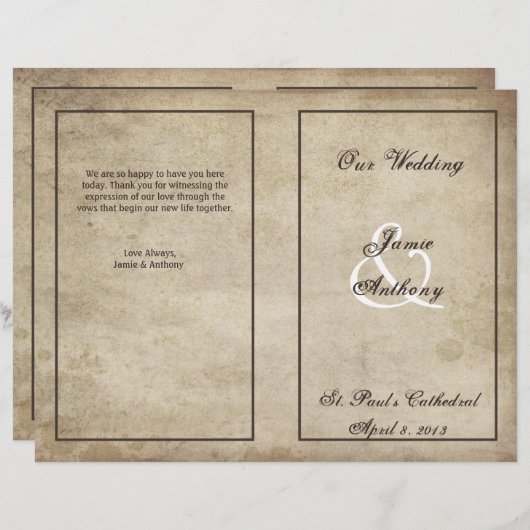 ヴィンテージエレガンス動揺して紙結婚式 プログラム (正面/裏面)