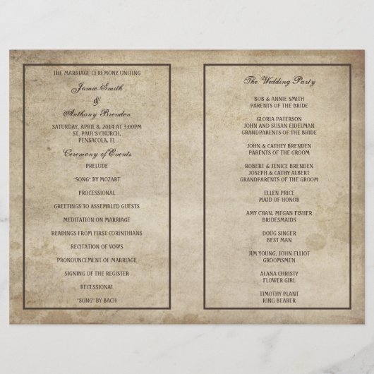 ヴィンテージエレガンス動揺して紙結婚式 プログラム (裏面)