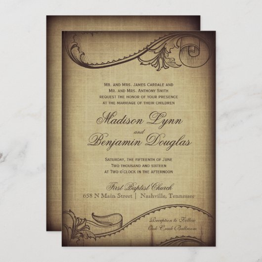ヴィンテージエレガンス素朴結婚式招待状 招待状 (正面/裏面)