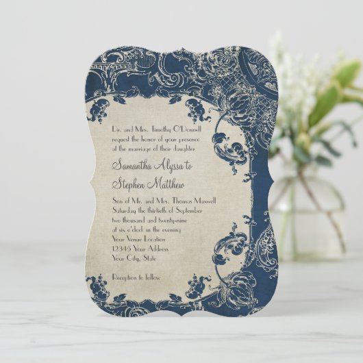 ヴィンテージエレガンス結婚トワールフローラダマスク 招待状 (スタンド正面)