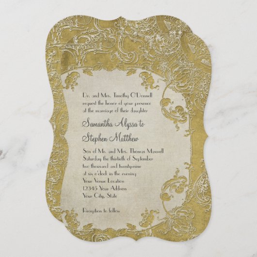 ヴィンテージエレガンス結婚トワールフローラダマスク 招待状 (正面/裏面)