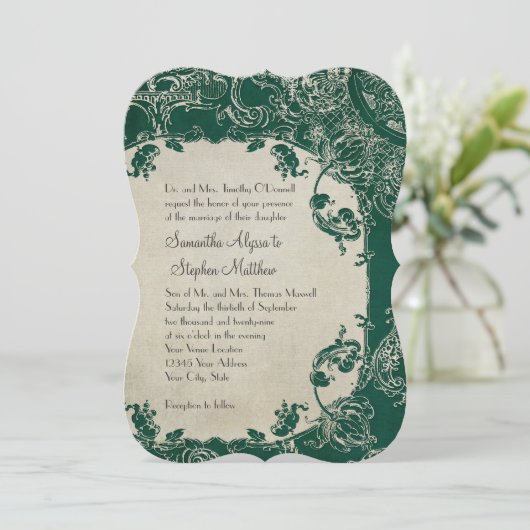 ヴィンテージエレガンス結婚トワールフローラダマスク 招待状 (スタンド正面)