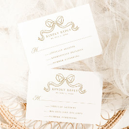 ヴィンテージエレガンス金ゴールドボウウェディングRSVP エンクロージャーカード