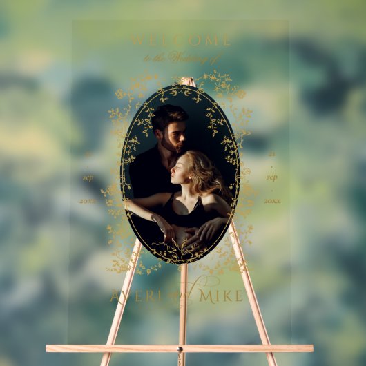 ヴィンテージエレガンス金ゴールド花結婚写真のWelcom アクリルサイン (ニュートラル)