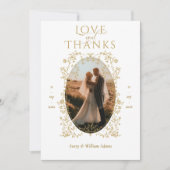 ヴィンテージエレガンス黄金の花結婚写真 サンキューカード (正面)