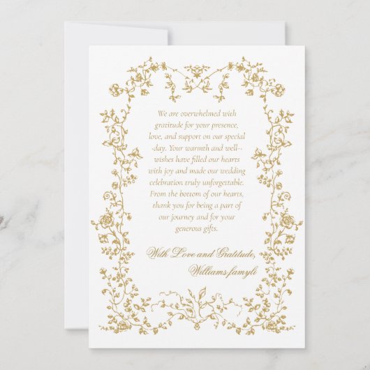 ヴィンテージエレガンス黄金の花結婚写真 サンキューカード (裏面)
