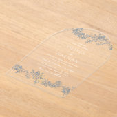 ヴィンテージエレガンス：ほこりっぽいブルー結婚フローラ アクリル招待状 (レイダウン)