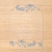 ヴィンテージエレガンス：ほこりっぽいブルー結婚フローラ アクリル招待状 (正面)