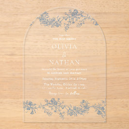 ヴィンテージエレガンス：ほこりっぽいブルー結婚フローラ アクリル招待状