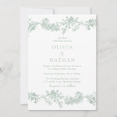 ヴィンテージエレガンス：クラシックなセイジの花のウェディング 招待状 (正面)