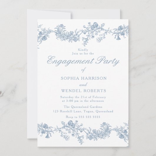 ヴィンテージエレガンス:クラシックフローラ婚約パーティ 招待状 (正面)