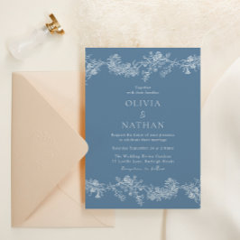 ヴィンテージエレガンス クラシック フラワー ダスティーブルー ウェディング 招待状