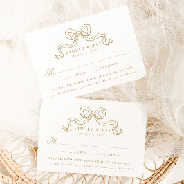 ヴィンテージエレガンス ゴールドボウ ウェディング食事 RSVP エンクロージャーカード