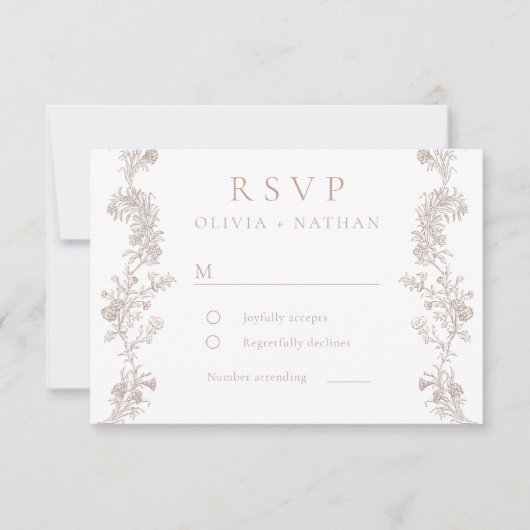 ヴィンテージエレガンス:ニュートラルクラシックフローラ結婚ズ 出欠カード (正面)