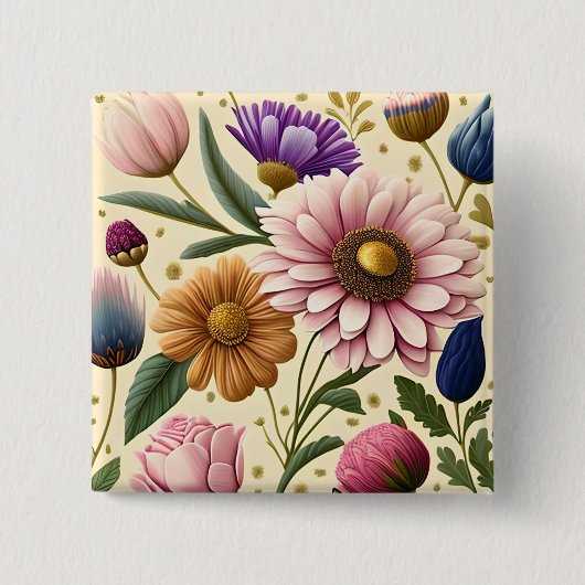 ヴィンテージエレガンス – ノスタルジックチャーム-レトロフローラ 缶バッジ (正面)