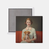 ヴィンテージエレガンス:パステルで子犬を持つ女性 マグネット (正面/裏面)