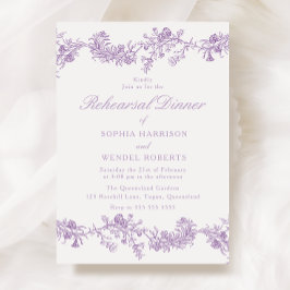 ヴィンテージエレガンス：パープルフローラリハーサルディナー 招待状