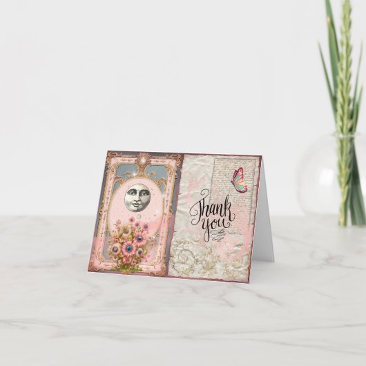 ヴィンテージエレガンス：ピンクムーンサンキューカード サンキューカード (正面)