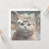 ヴィンテージエレガントかわいいクリスマス猫好き カード (正面/裏面インサイチュ)