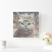 ヴィンテージエレガントかわいいクリスマス猫好き スクエア壁時計 (ホーム)