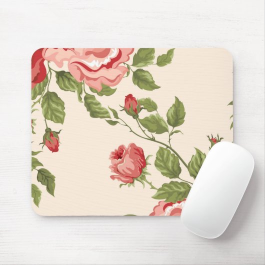 ヴィンテージエレガントかわいらしピンクレッドローズパターン マウスパッド (マウス)