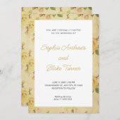 ヴィンテージエレガントと黄色のフローラ結婚 招待状 (正面/裏面)