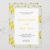ヴィンテージエレガントと黄色のフローラ結婚 招待状 (正面/裏面)