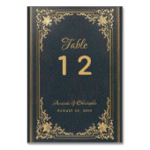 ヴィンテージエレガントなウェディング金ゴールドネイビーブルー テーブルナンバー (裏面)