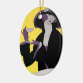 ヴィンテージエレガントな女性がアフタヌーンティーパーティーを楽しむ セラミックオーナメント (左)