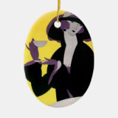 ヴィンテージエレガントな女性がアフタヌーンティーパーティーを楽しむ セラミックオーナメント (正面)