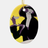 ヴィンテージエレガントな女性がアフタヌーンティーパーティーを楽しむ セラミックオーナメント (裏面)