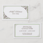 ヴィンテージエレガントな緑のブラウンは名刺をスクロールします 名刺 (正面/裏面)