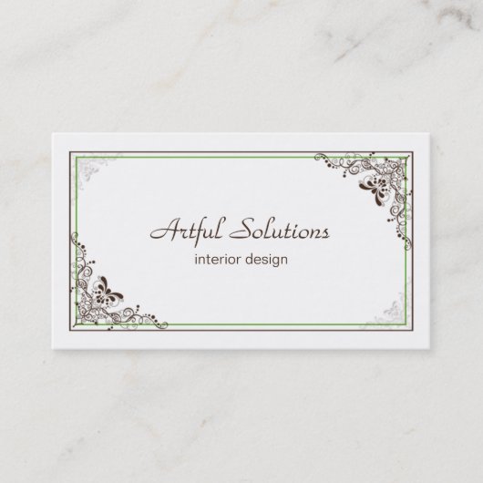 ヴィンテージエレガントな緑のブラウンは名刺をスクロールします 名刺 (正面)