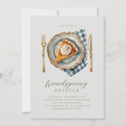 ヴィンテージエレガントに優しいカボチャのパイ 招待状 (正面)