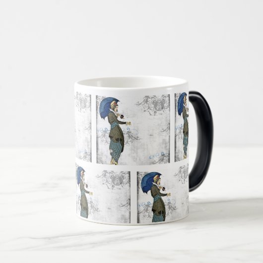 ヴィンテージエレガントの傘を持つ女性: モーフィングマグカップ (正面右)