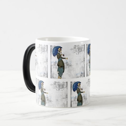 ヴィンテージエレガントの傘を持つ女性： モーフィングマグカップ (正面左)