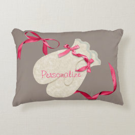 ヴィンテージエレガントの冬ミットンリボンレース雪 アクセントクッション