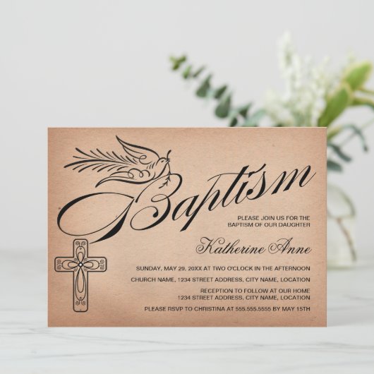 ヴィンテージエレガントの十字架と鳩のバプテスマ 招待状 (スタンド正面)
