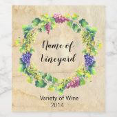 ヴィンテージエレガントの水彩葡萄の葉ブドウ畑 ワインラベル (シングルラベル)