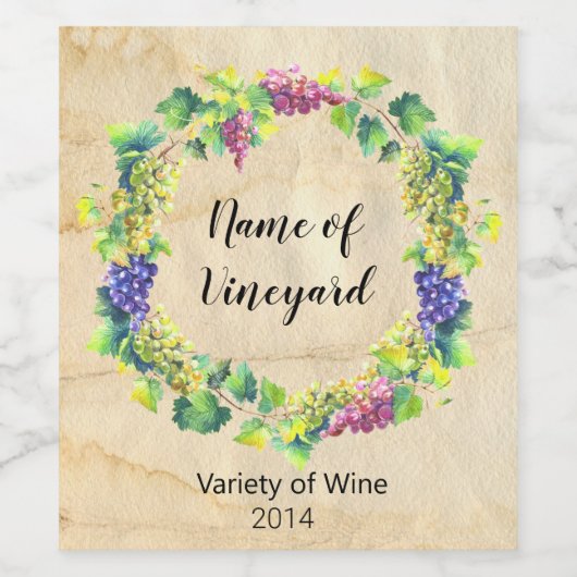 ヴィンテージエレガントの水彩葡萄の葉ブドウ畑 ワインラベル (シングルラベル)