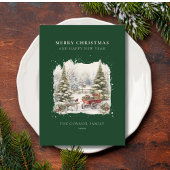ヴィンテージエレガントの水色クリスマスツリーフォレスト シーズンカード