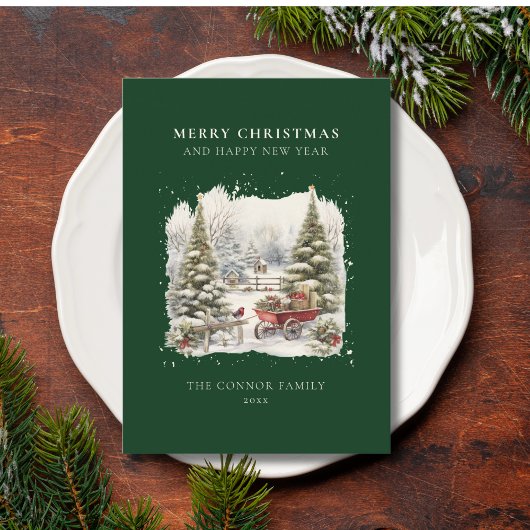 ヴィンテージエレガントの水色クリスマスツリーフォレスト シーズンカード
