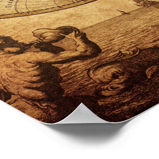 ヴィンテージエレガントの田舎風の世界地図 ポスター (角)