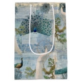 ヴィンテージエレガントの白と青の白と白 ミディアムペーパーバッグ (裏面)