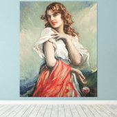 ヴィンテージエレガントの花を持つ女性 キャンバスプリント (インサイチュ (ウッドフロア))