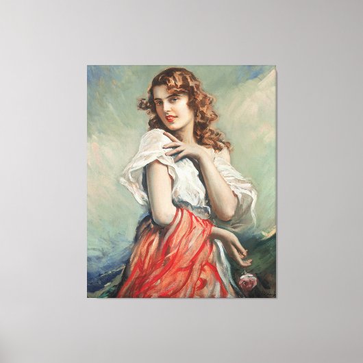 ヴィンテージエレガントの花を持つ女性 キャンバスプリント (正面)