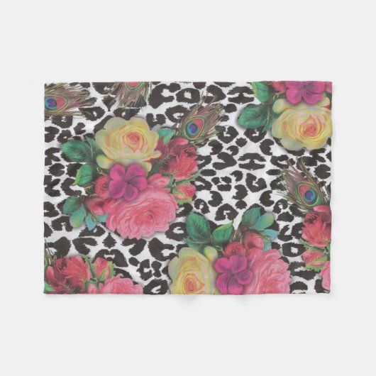 ヴィンテージエレガントの花クジャクフローラ フリースブランケット (正面(横))