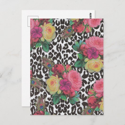 ヴィンテージエレガントの花クジャクフローラ ポストカード (正面/裏面)