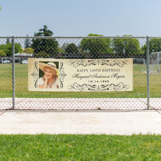 ヴィンテージエレガントの華やかなハッピーバースデー写真 横断幕 (インサイチュ)